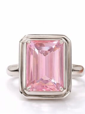 Luxe Pink Emerald-Cut Ring in Silver Setting